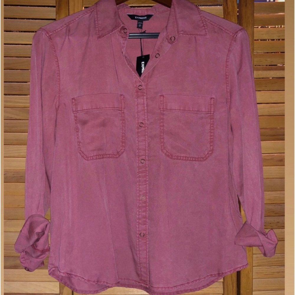 EXPRESS Boyfriend Button-Up Shirt, Size: Small, Brick Red/Rust, NWT, (CL04)